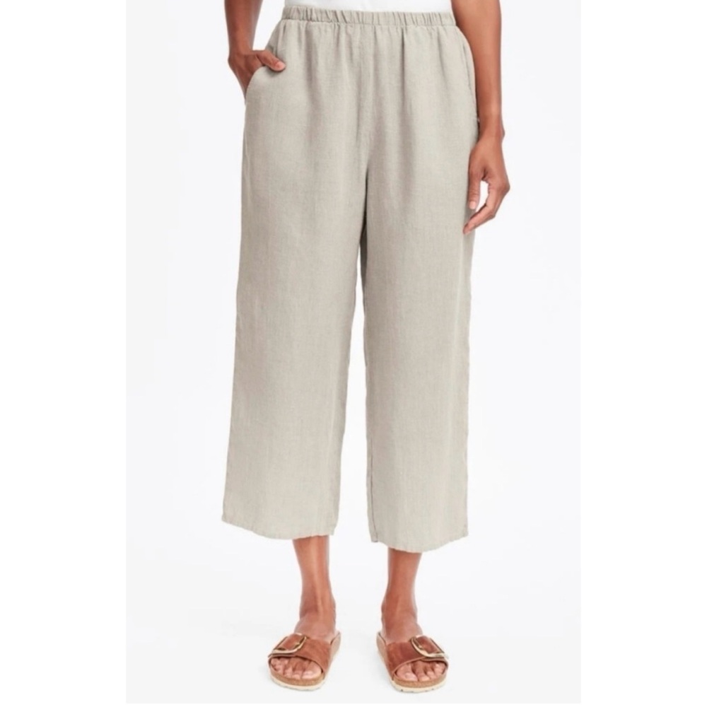 Flax Floods Linen Pants Elastic Waist Cropped Natural Boho Lagenlook Minimal